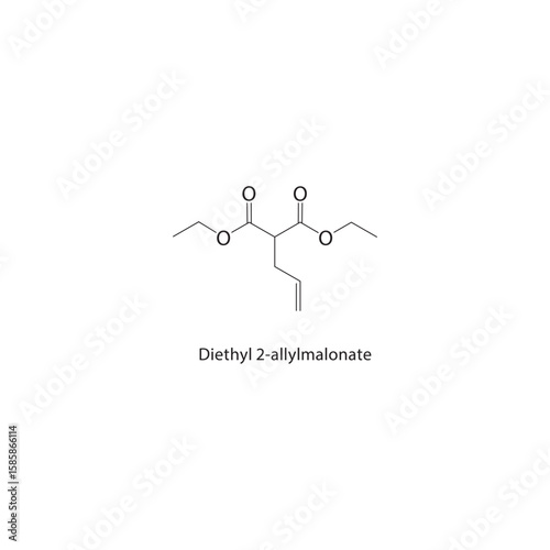 Diethyl 2-allylmalonate skeletal structure. allyl malonate compound schematic illustration. Simple diagram, chemical formula.