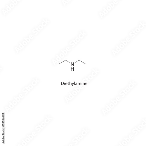 Diethylamine skeletal structure. secondary amine compound schematic illustration. Simple diagram, chemical formula.