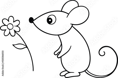 little mouse sniffing flower colouring