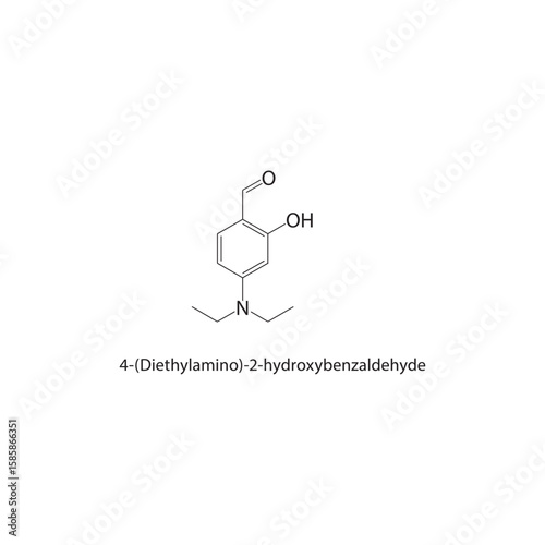 4-(Diethylamino)-2-hydroxybenzaldehyde skeletal structure. aromatic aldehyde compound schematic illustration. Simple diagram, chemical formula.