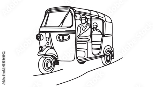 Continuous one single minimal line drawing auto rickshaw