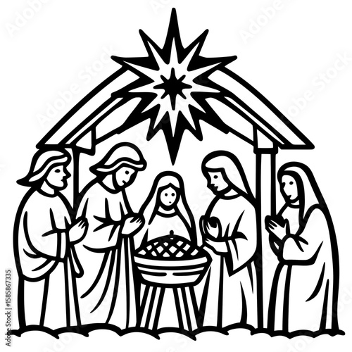 A beautifully detailed nativity set, with hand-painted figurines and a glowing star above