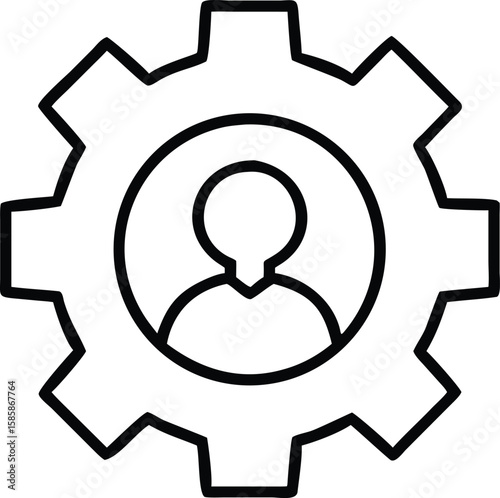 Outline user profile icon within a gear wheel illustration for technology concepts