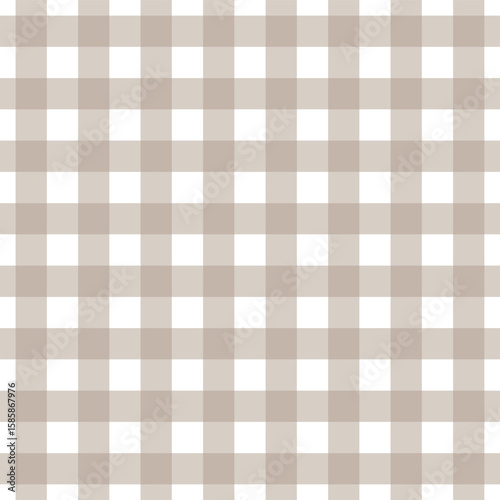 Neutral Taupe & White Gingham Plaid: Seamless Textile Pattern.