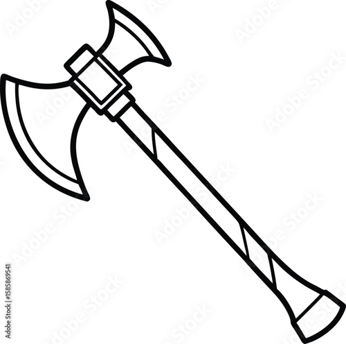 Double bitted axe line art vector illustration