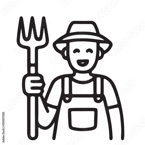 Smiling Farmer Outline Icon Agriculture, Harvest, and Rural Lifestyle Illustration