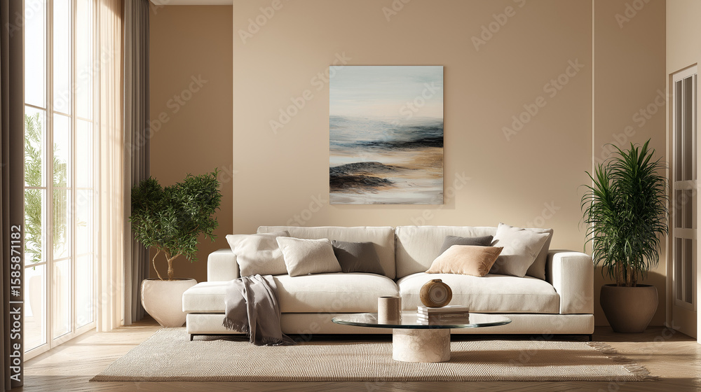 Fototapeta premium Modern Beige Living Room Interior Design