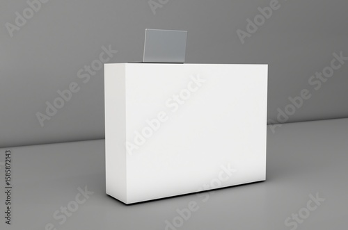 Info desk, welcome counter mockup, event area, counter, registration stand. Mockup for events, exhibitions and presentations. 