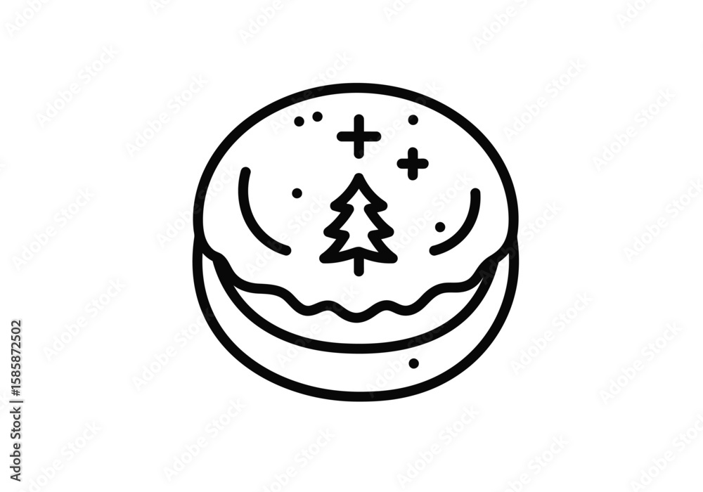 Obraz premium Christmas appooppan drawing. Black and white outline of a Christmas-themed cookie or sweet treat, possibly a Christmas pudding or biscuit. Vector sketch line art draw.