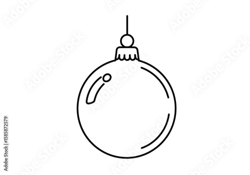 Christmas ball drawing. Black and white outline of a round Christmas ornament or bauble, typically used to decorate a Christmas tree. Vector sketch line art draw.