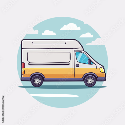 single delivery van icon in geometric flat style, using closed compound paths, centered on 512×512 px artboard