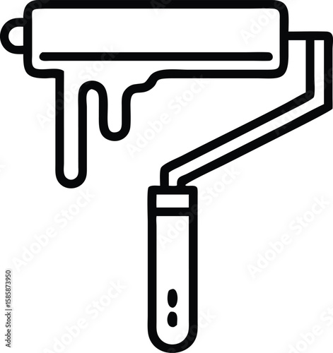 Paint roller with drips in line art for renovation projects