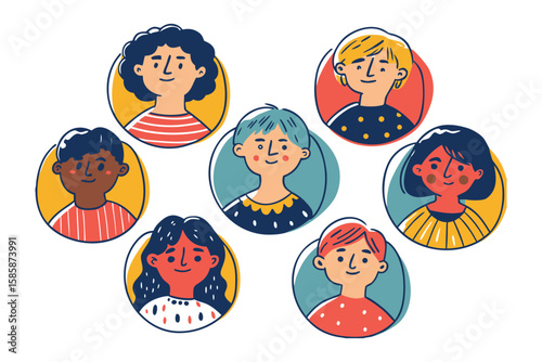 Diversity and Harmony: Illustrated portraits showcase a vibrant collection of individuals, embodying the beauty of human diversity and togetherness in a cohesive visual representation.