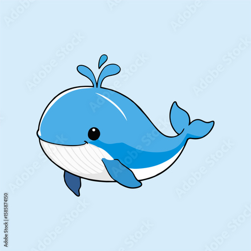 Cute cartoon whale illustration with water splashes, simple design.