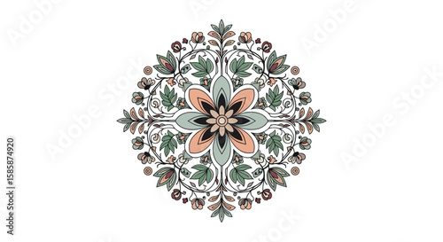 Elegant circular floral mandala pattern with delicate petals and intricate geometric details for decorative use