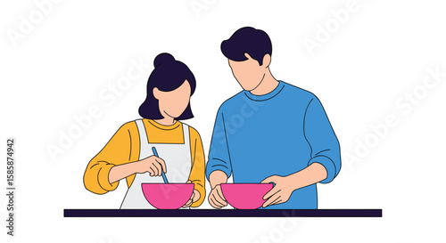 A man and woman enjoying a relaxing afternoon together preparing food in the kitchen