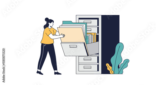 Efficiently organizing and accessing digital documents within a modern filing system illustration