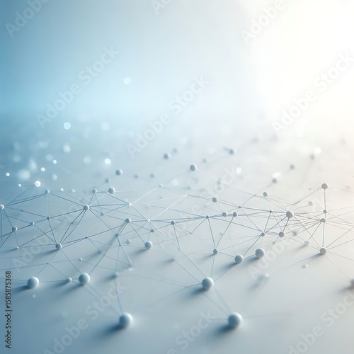 Artificial intelligence network. Abstract of a digital network illuminated by blue light, showing interconnected nodes and lines on a dark backgroun