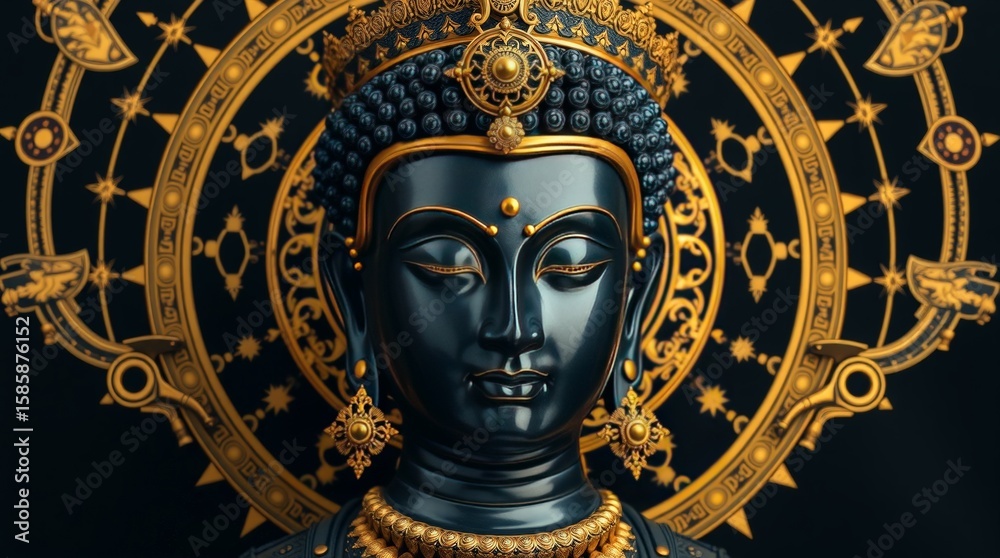 Fototapeta premium Mystical Buddha with Golden Clockwork Halo