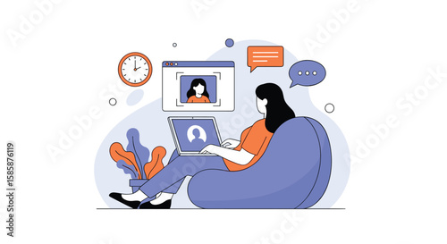 Online learning student engaged in virtual classroom session using laptop and internet connectivity for remote education
