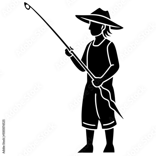Fisher vector silhouette black design white background
