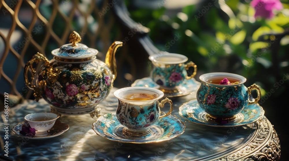 Fototapeta premium Ornate tea set outdoors