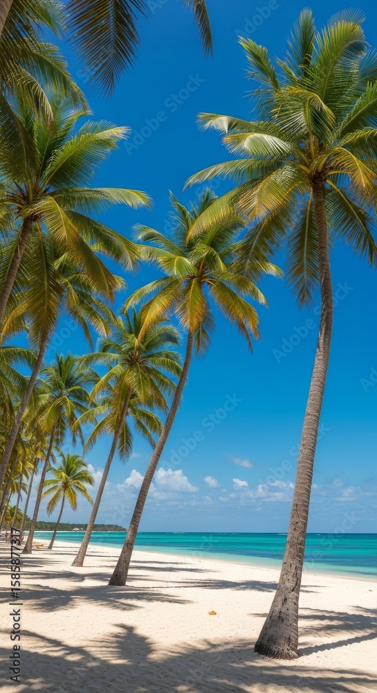 Palmeras en verano en una playa de méxico, Palm trees in summer on a beach in Mexico Palmeras en verano en una playa de méxico, Palm trees in summer on a beach in Mexico