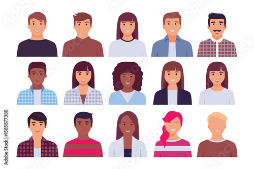 Diverse Collection of Faces: A curated array of diverse individual portraits, capturing a spectrum of identities. Each face exudes personality.