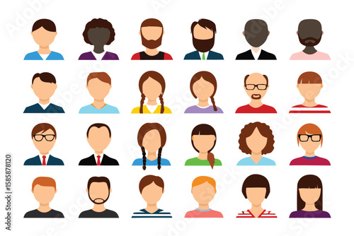 Diverse People Avatar: A collection of faceless diverse avatars represents a broad spectrum of ages, genders, and ethnicities, embodying the essence of global unity and anonymity.