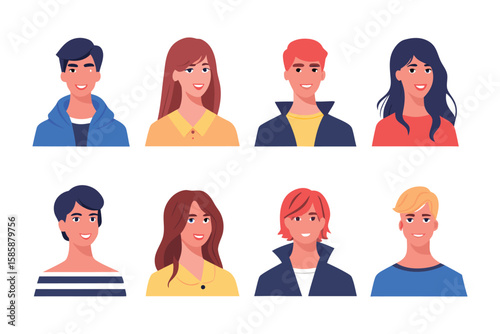 Diverse Avatar Portrait Collection: This collection of avatar portraits showcases a diverse array of individuals, each uniquely expressing themselves with distinct hairstyles and fashion choices.