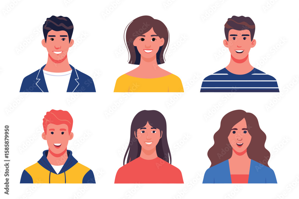 Human Faces: A curated collection of illustrated human faces showcasing various expressions, ideal for projects needing diverse representation. Human Faces: A curated collection of illustrated human faces showcasing various expressions, ideal for projects needing diverse representation.