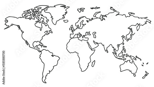 Global Map Outline Showing Continents and Oceans