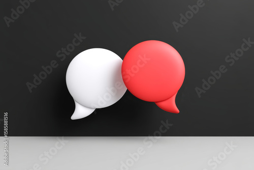 Two bold chat icons represent playful interaction and visual contrast