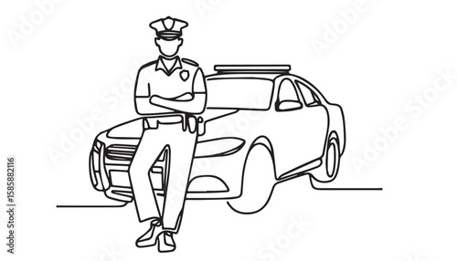 Continuous one single minimal line drawing police car
