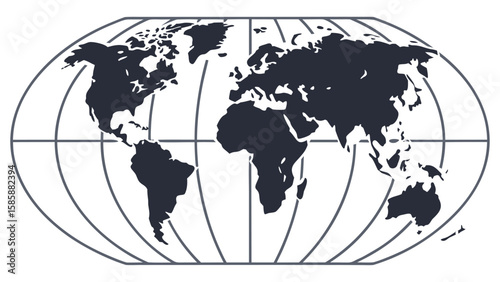 Global Map Showing Continents and Oceans