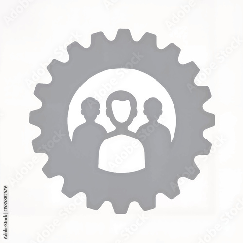 Business teamwork symbol in grey gear icon on white background  