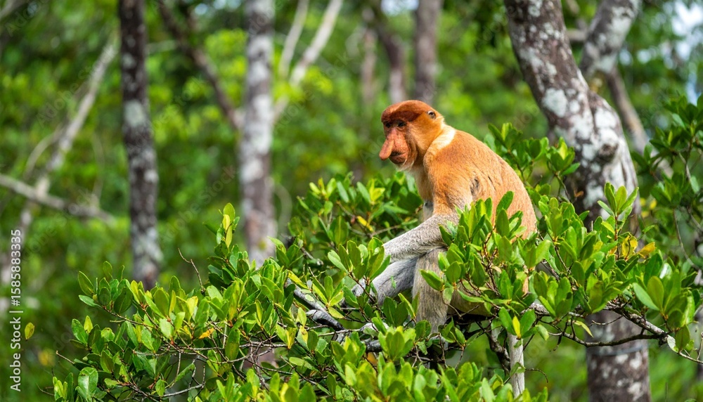Fototapeta premium Proboscis Monkey in Lush Green Jungle