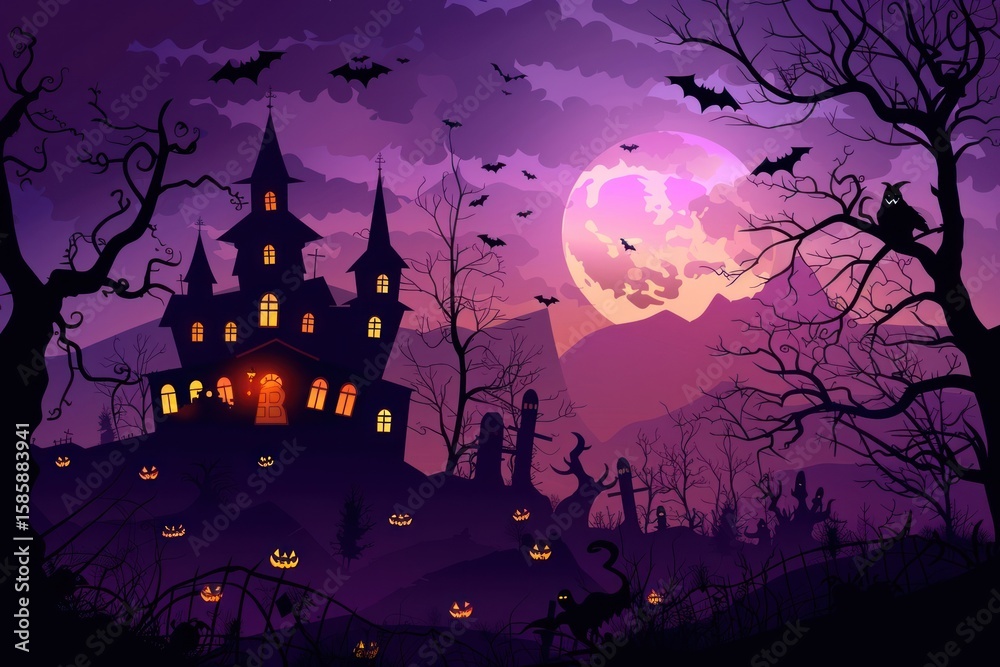 Fototapeta premium Halloween purple moon background.