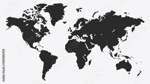 Global Map Showing Continents and Oceans in Dark Gray