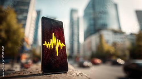 Mobile phones are showing earthquake alert signals in the city. AI generated image