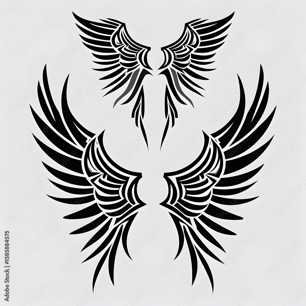 Fototapeta premium Black Tattoo Wings Design with Feathers and Lines