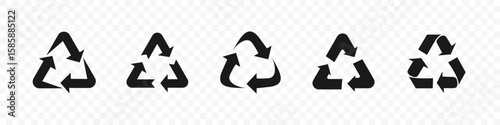 Recycling icon collection. Set of recycle symbol variations with arrows forming triangle loops for eco, environment, and sustainability concepts