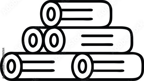 Pile of logs, simple line art design, wood stack illustration