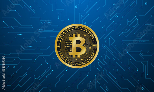 Golden bitcoin digital currency , futuristic digital money	
