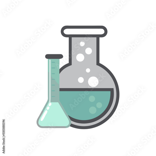 Science beaker and flask icon in flat design style  