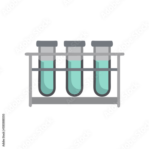 Test tube rack with three filled test tubes in laboratory setting  