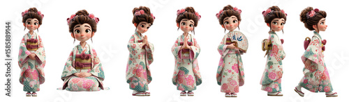 Kimono Girl Character Pose Set