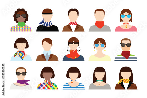 Fashion Icon: A captivating ensemble of fashion icons with striking sunglasses, vivid scarves, and diverse appearances. Showcasing modern style.