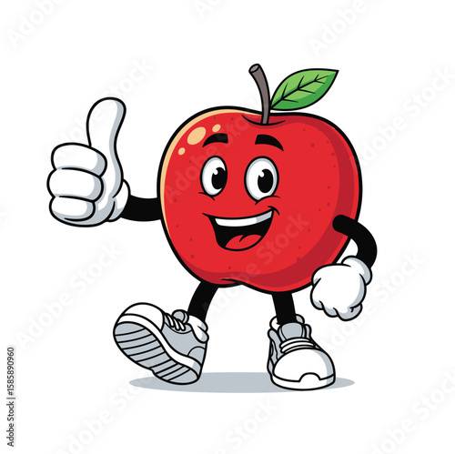 Happy Mascot Apple Giving Thumbs Up Retro Vintage Vector 