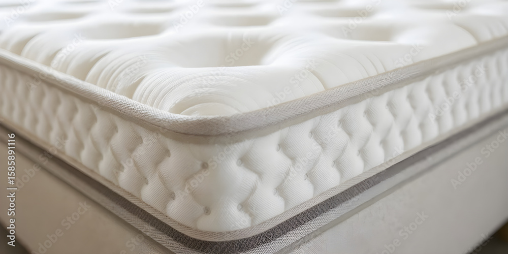 Obraz premium Close-up of a unique mattress revealing its soft texture and intricate design, highlighting the careful craftsmanship put into its creation to enhance comfort and support